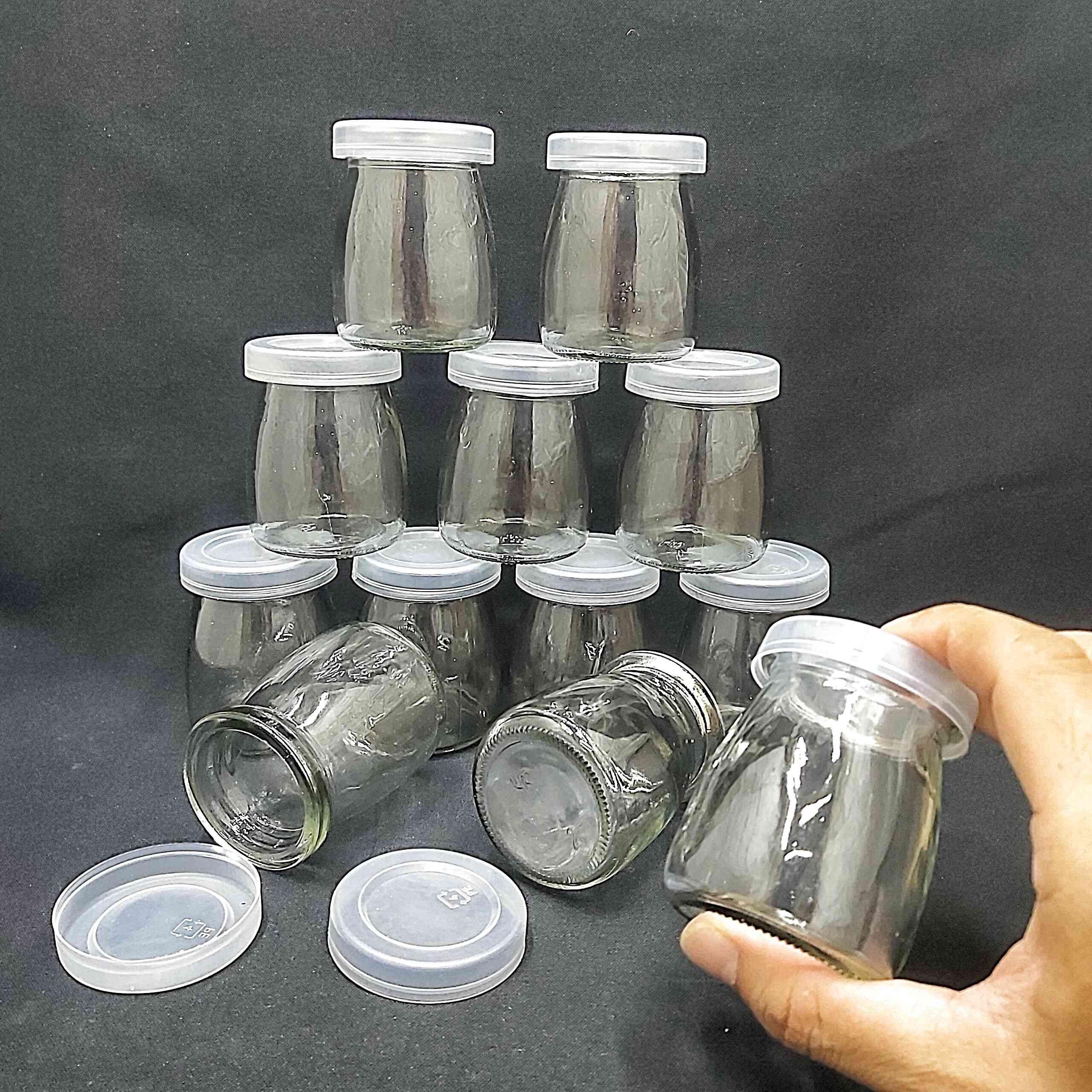 Combo 12 hũ thủy tinh đựng sữa chua 100ml mẫu Trụ Tròn Vát eo - nắp nhựa – hủ yaourt thủy tinh siêu trong - Hàng Chất Lượng
