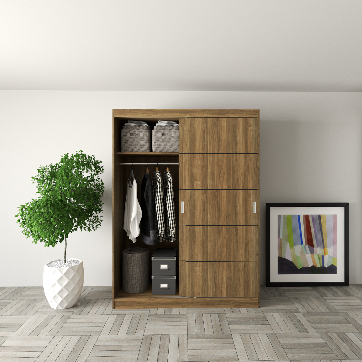 RUNI, Tủ treo quần áo - 1m5 x 2m, 150cm x 60cm x 203cm , TCL_004