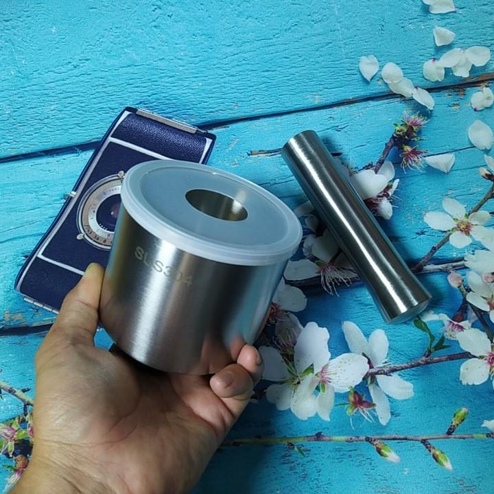 Bộ CỐI CHÀY INOX SUS 304 h`VUÔNG có NẮP. Dụng cụ nhà bếp Chày giã nghiền thực phẩm tỏi tiêu ĐA NĂNG