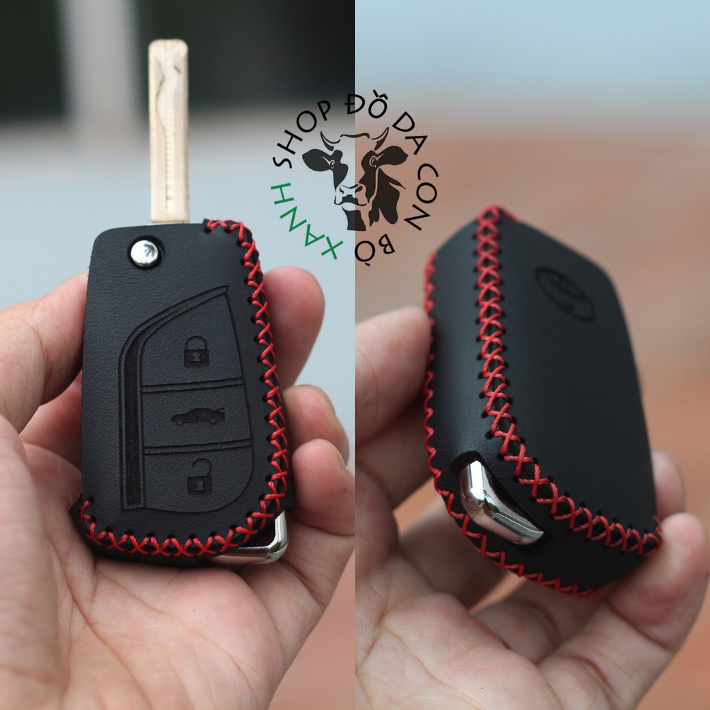 Bao da dành cho chìa khóa Toyota Innova, Fortuner, Altis, Hilux chìa khóa cơ handmade da thật 006
