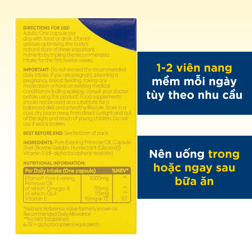 Viên Uống Bổ Sung Dầu Hoa Anh Thảo Nguyên Chất Efamol Pure Evening Primrose Oil, Giúp Cân Bằng Nội Tiết Tố, Bảo Vệ Và Làm Sáng Da