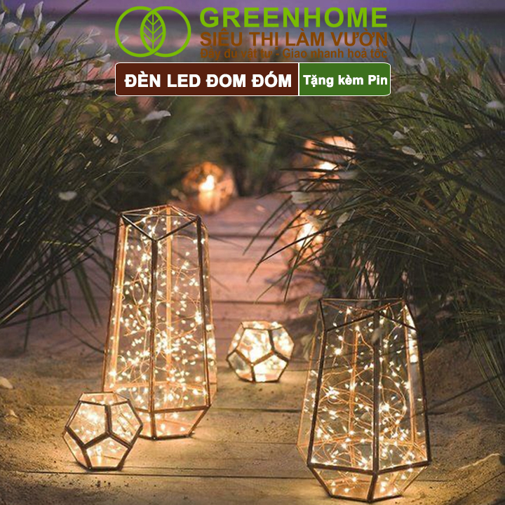 Dây Đèn Led Trang Trí Greenhome, Fairy Lights, Đom Đóm 1 Mét, 3 Chế Độ Sáng, Tặng Kèm Pin, Chịu Nước, Decor, Chụp Hình