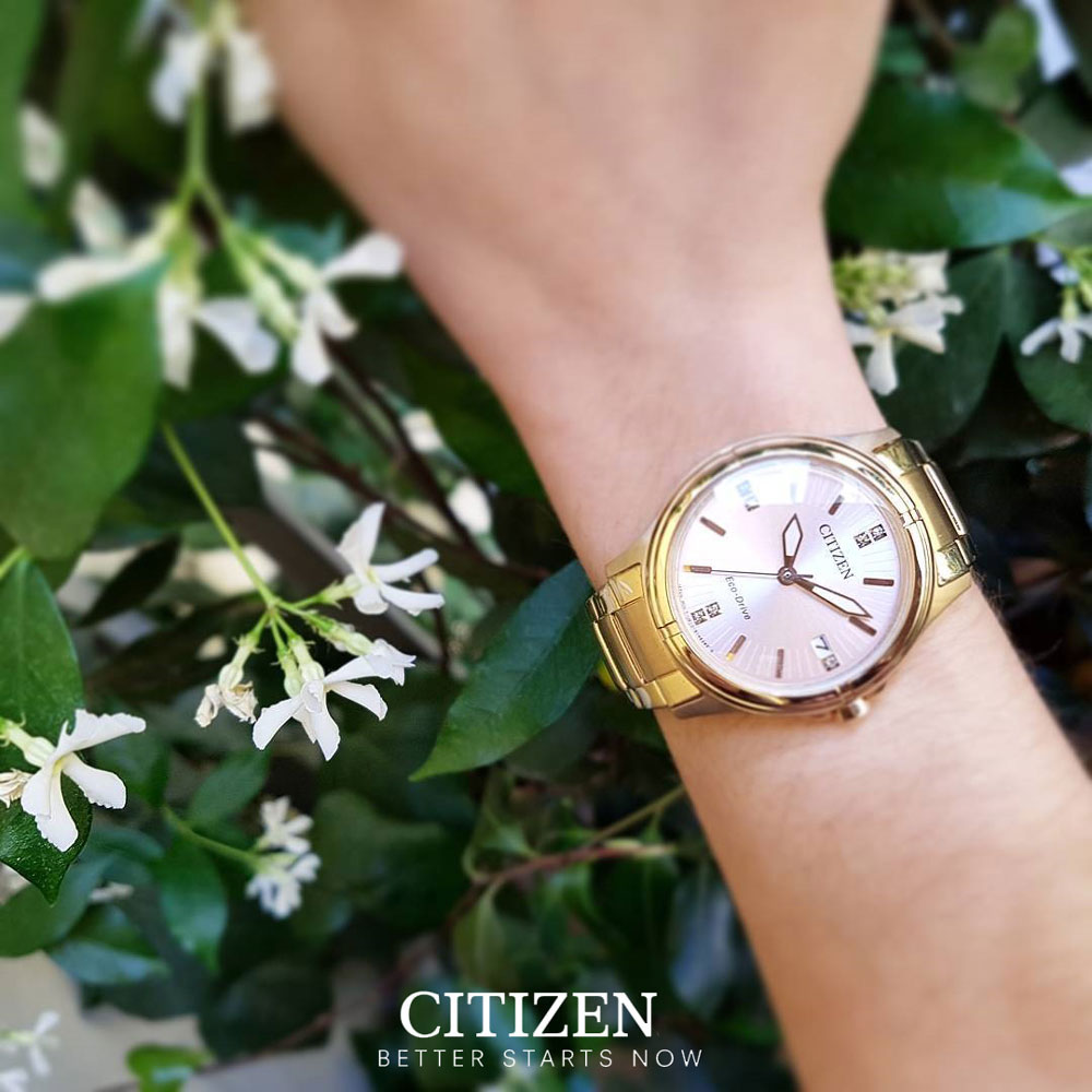 Đồng Hồ Nữ Citizen Đính Đá Swarovski Dây Thép Không Gỉ FE6053-57W - Mặt Hồng