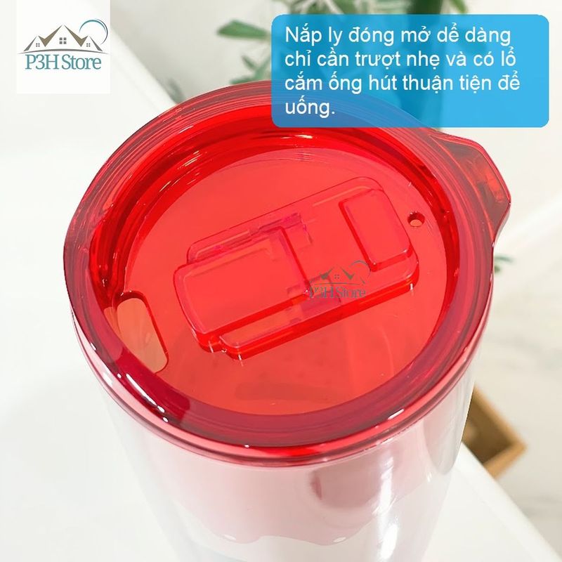 Ly nhựa 2 lớp Lock&amp;Lock Cold Cup 360ml/600ml kèm ống nắp trượt đóng mở HAP523IVY 524RED HAP525IVY