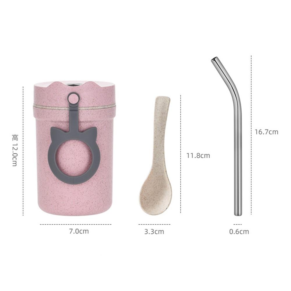 Cốc Đựng Canh + Ống Hút + Thìa Ăn Cơm Trưa Văn Phòng - Chất Liệu Lúa Mạch An Toàn