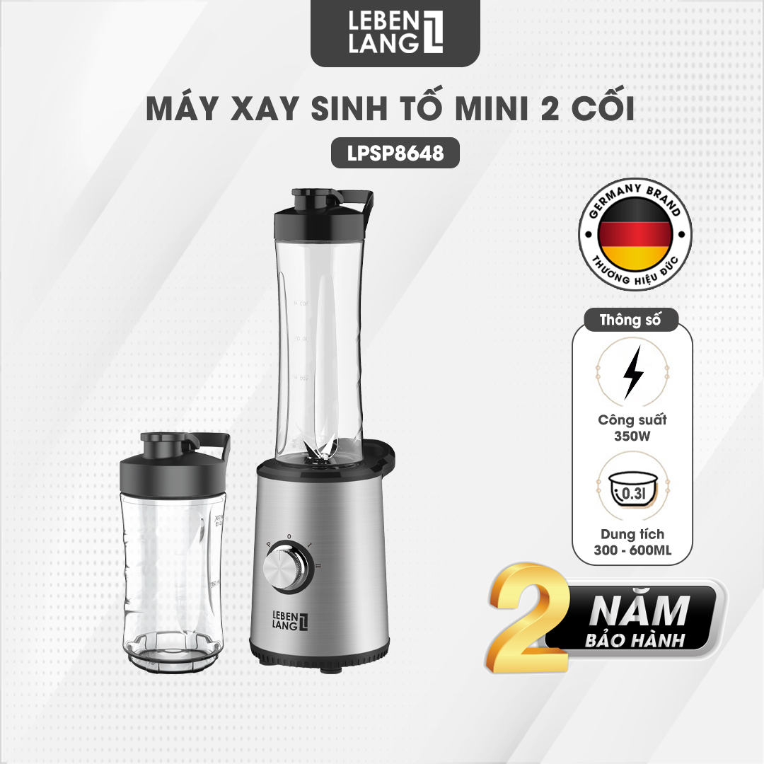 Máy xay sinh tố LEBENLANG gồm 2 cối tích hợp bình chứa dung tích 300-600ml, công suất 350W, model LBSP8648 - hàng chính hãng