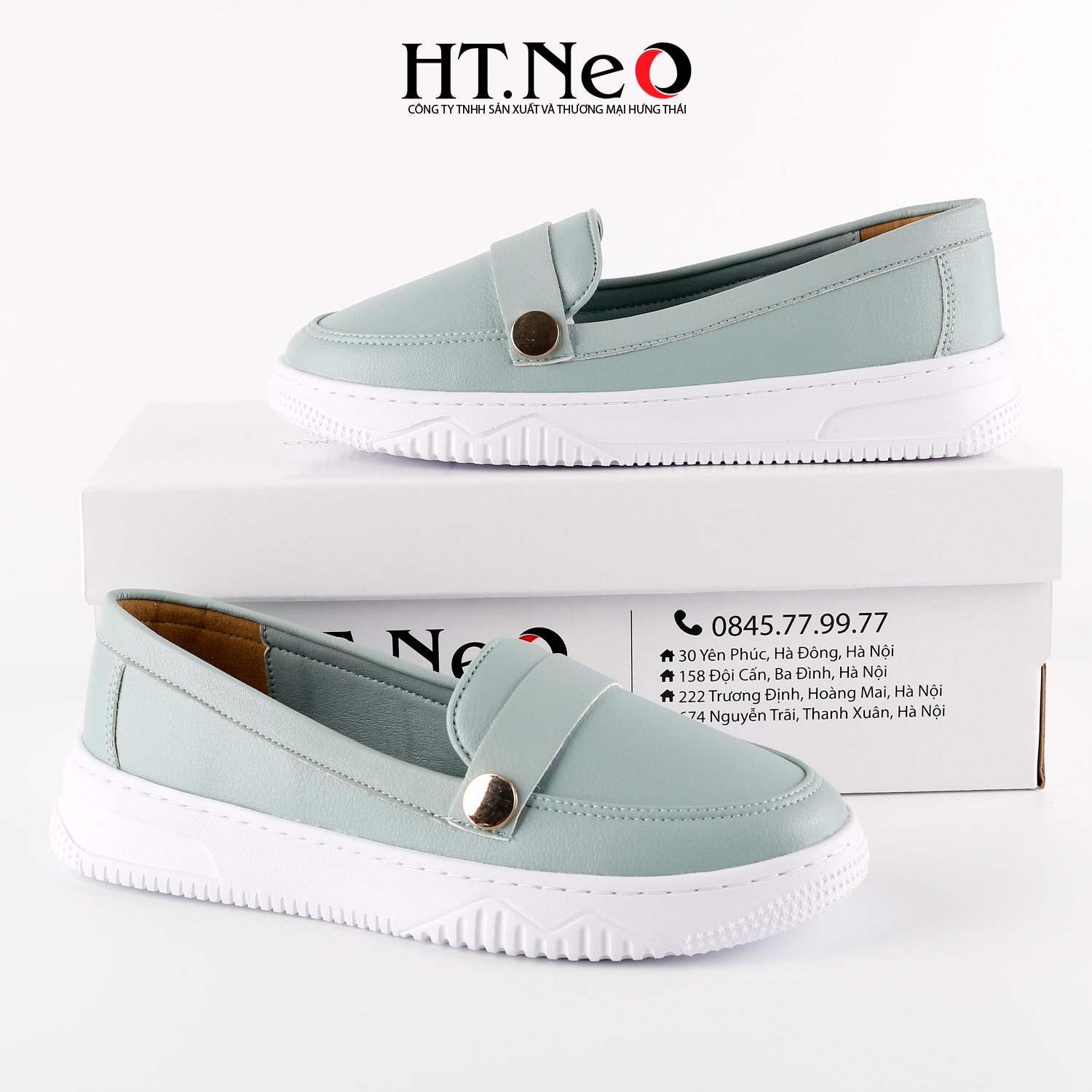 Giày mọi nữ, giày bệt nữ HT.NEO thiết kế đơn giản, trẻ trung với dáng thể thao, quai da nút khuy độc đáo, da cao cấp, đế cao su NU103
