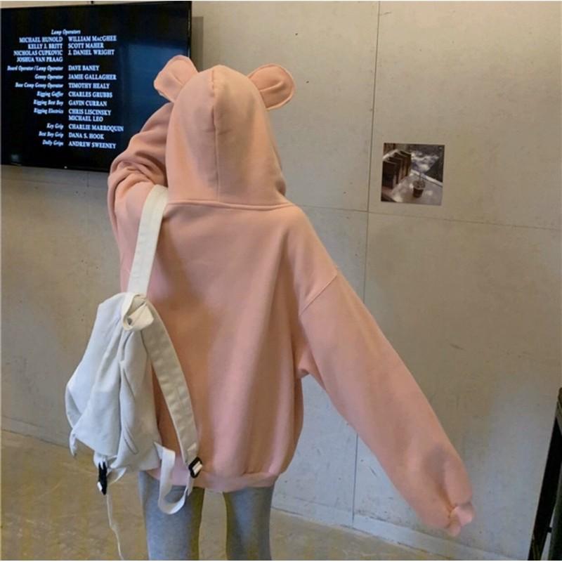 [Freeship Extra] Áo Khoác Nỉ Bông Nón May Tai Thỏ Form Rộng Unisex Siêu Xinh Cute