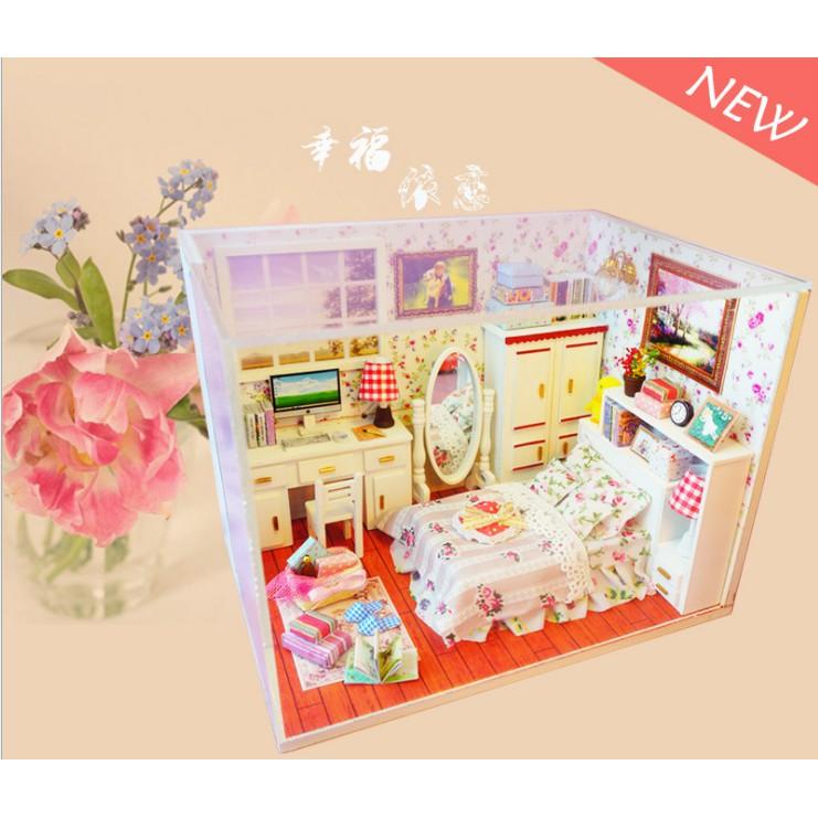 Mô hình lắp ghép nhà búp bê DIY phòng ngủ công chúa nhỏ Happiness Attachment