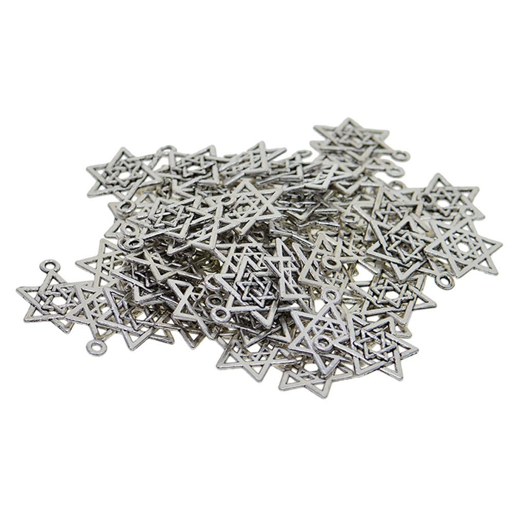 2-6pack 50 Pieces Tibetan Silver Star of David Jewelry Making Charms Pendant