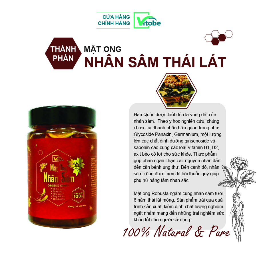 Mật Ong Nhân Sâm Vitobe (Sâm Lát) (300gr) - Hữu cơ 100%