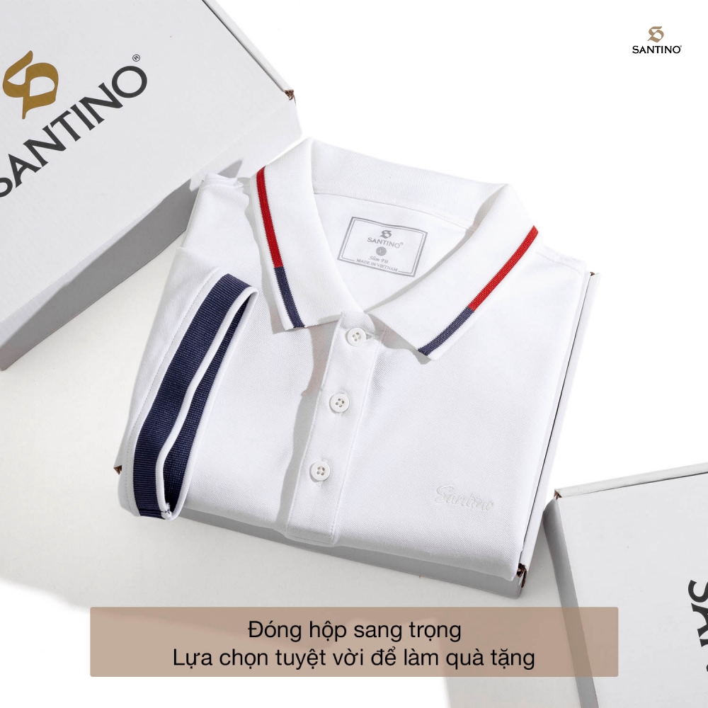 Áo Polo nam SANTINO, bo kẻ lịch lãm, Cotton Cá Sấu, kháng khuẩn chống nhăn - E010