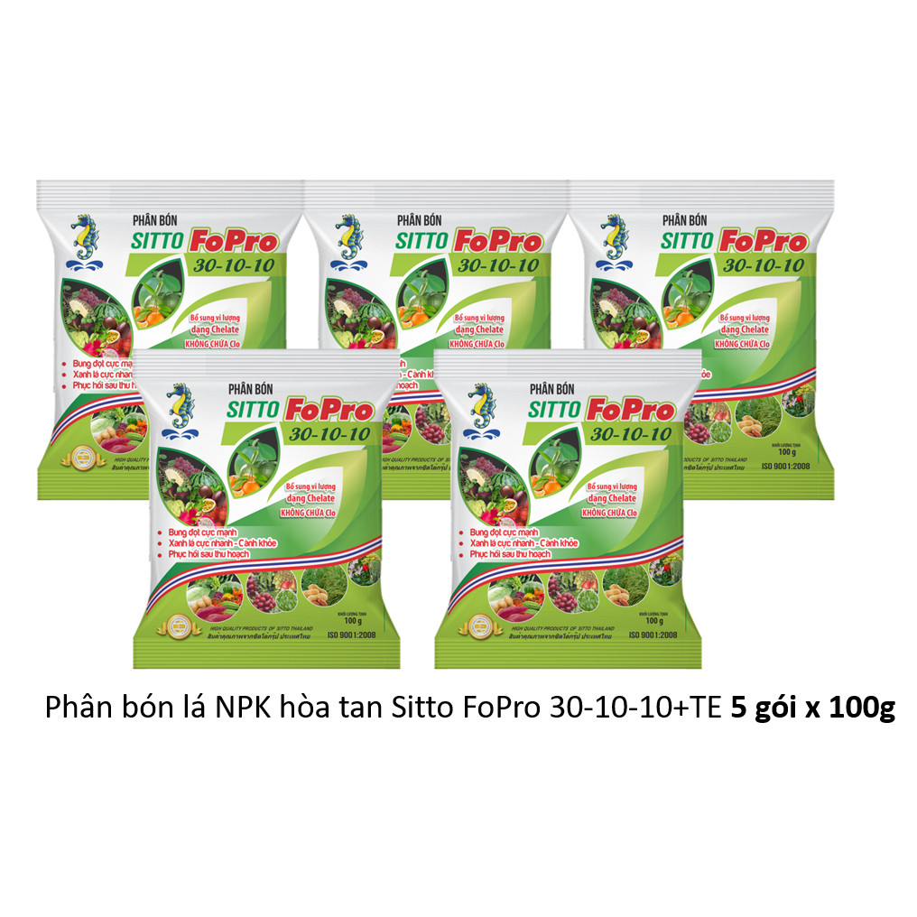 Combo 5 gói Phân bón lá NPK hòa tan Sitto FoPro 30-10-10+TE (  100g x 5 gói)