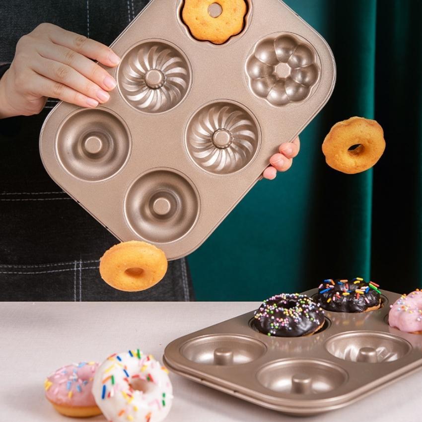 Khay khuôn nướng Dụng Cụ Làm Bánh DONUT chống dính VÀNG 6 bánh - TRAY06DONUT