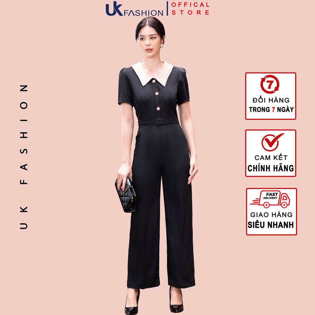 Bộ Jumpsuit Nữ NK Fashion Dáng Dài Thiết Kế Áo Cổ Sen Tay Ngắn, Quần Ống Rộng Tôn Dáng NKBD2203021