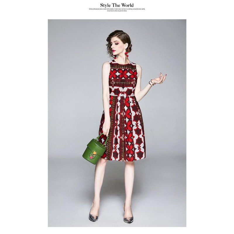 Váy nữ thiết kế dáng xòe thổ cẩm đầm dự tiệc xinh đẹp trẻ trung HN Clothing V44 - Hoạ tiết: L