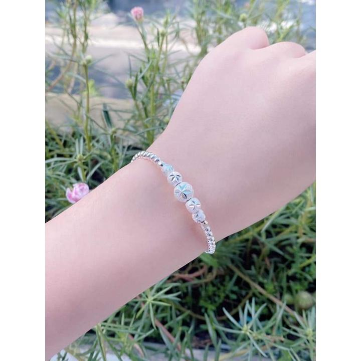 Bộ hai lắc tay cho mẹ và bé xâu chuỗi bi phay mặt sáng bóng chất liệu bạc ta trang sức Bạc Quang Thản - QTVTNU18