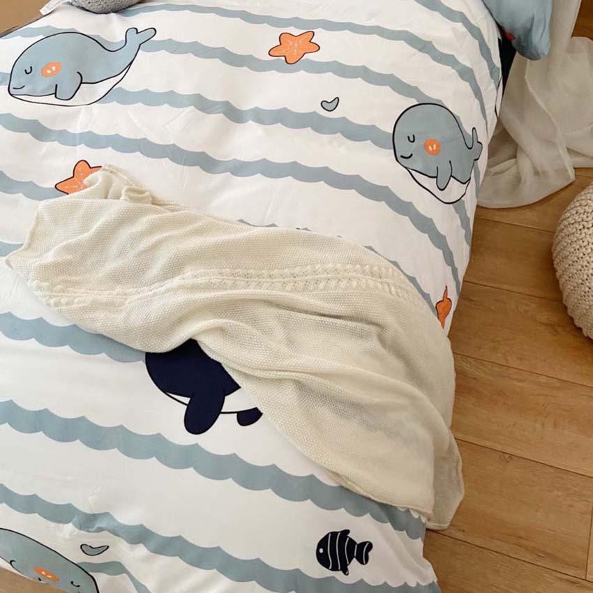 Bộ Chăn Chần Ga Gối Cotton LIDACO SP001182 - Cá Voi Xanh
