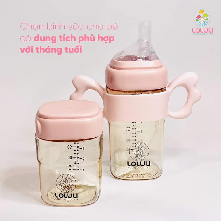 [KHÔNG BAO GỒM TAY CẦM VÀ TY ỐNG HÚT) Bình sữa Loluli PPSU cổ vuông cho bé chống sặc dây hút 360 độ 240ml