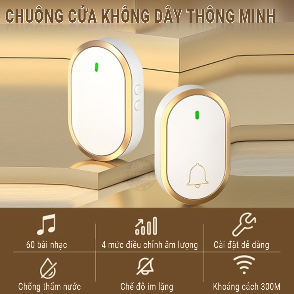 Chuông Cửa Không Dây Thông Minh Besti YBT01 (1 Nút Bấm, 1 Chuông ), Chống Nước, Khoảng Cách Sử Dụng Hiệu Quả 300M, 60 Loại Nhạc Chuông, 4 Mức Điều Chỉnh Âm Lượng - Hàng Chính Hãng