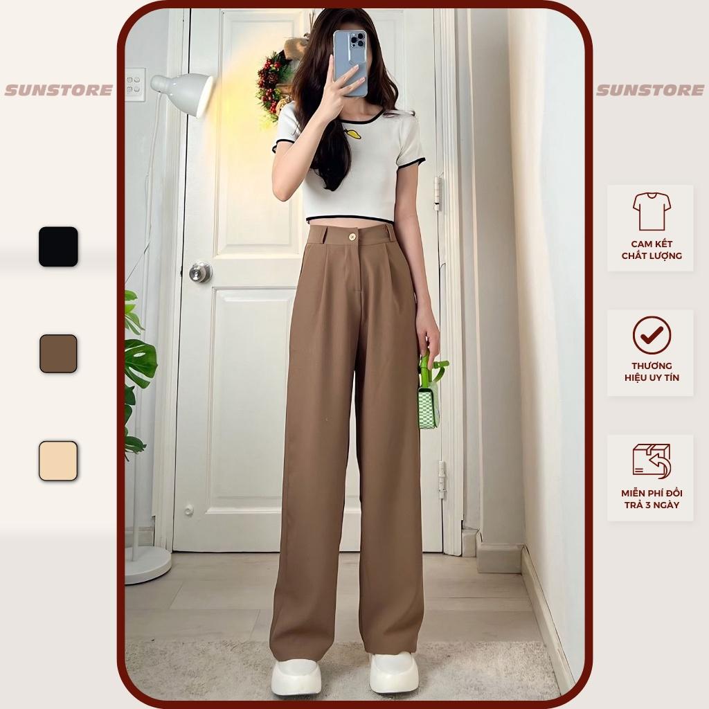 Quần culottes ống rộng suông dài vải chất rũ lưng cạp cao cài nút màu nâu đen be Spant 2 - Cafe sữa, Cafe sữa