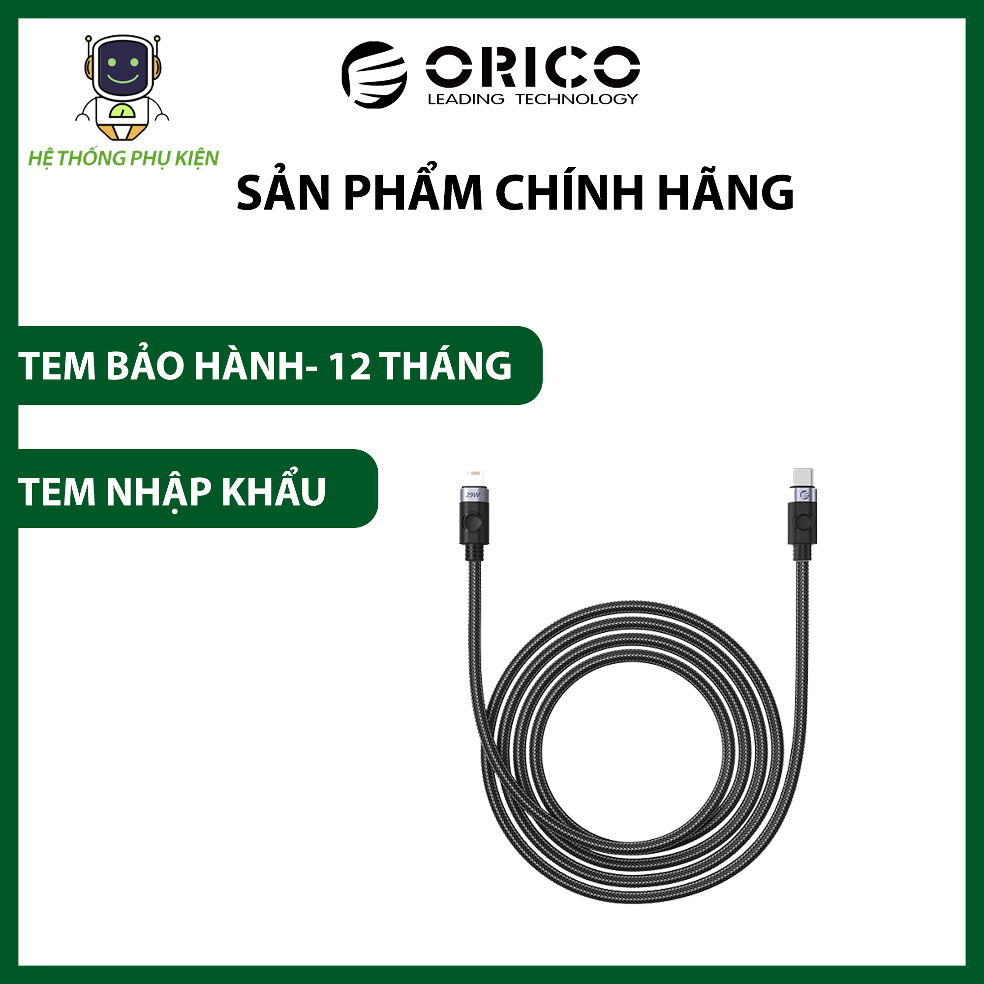 Cáp Dữ Liệu &amp; Sạc Nhanh Type-C To Lightningg 27W C2L-BK-10 ORICO- Hàng Chính Hãng