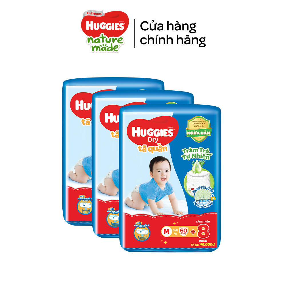 Thùng 3 gói Tã/bỉm quần HUGGIES SKINCARE gói M76+8/L68/XL60/XXL54 (M56/L48/XL40/XXL36+8)