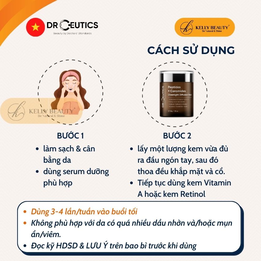 Kem Đêm Phục Hồi Da DrCeutics Deptides + Ceramides Overnight Diffusion Pack - Dưỡng Ẩm, Tăng Đề Kháng Da - Kelly Beauty