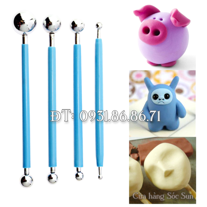 Bộ 4 dụng cụ tạo hình Fondant 2 đầu tròn làm hoa, lá – Mã số 1084