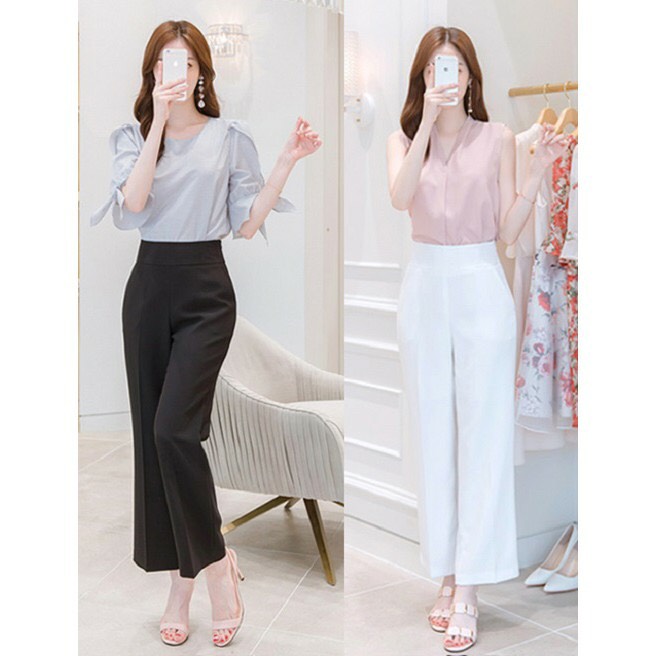 Quần ống rộng ,ống suông culottes dáng dài lưng cao khóa sườn chất liêu tuyêt mưa dày dặn