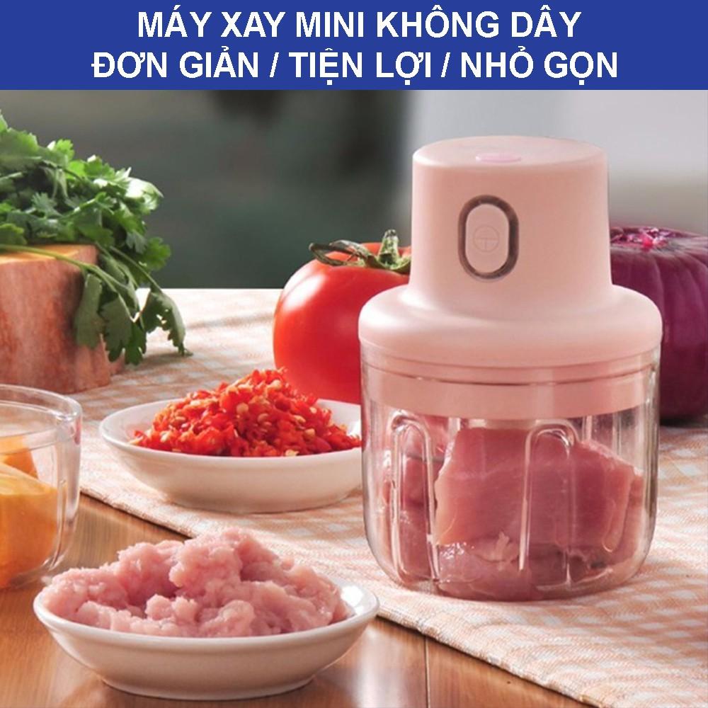 Máy xay tỏi ớt cầm tay mini cao cấp dung tích 250ML, Máy xay hạt khô, xay thịt đa năng lưỡi bằng thép không gỉ