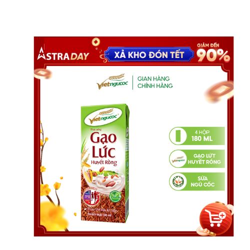 Thùng 48 hộp Sữa Gạo Lức Huyết Rồng VIỆT NGŨ CỐC Uống Liền Bổ Sung Chất Xơ Vitamin Thanh Lọc Cơ Thể 180ml/ Hộp