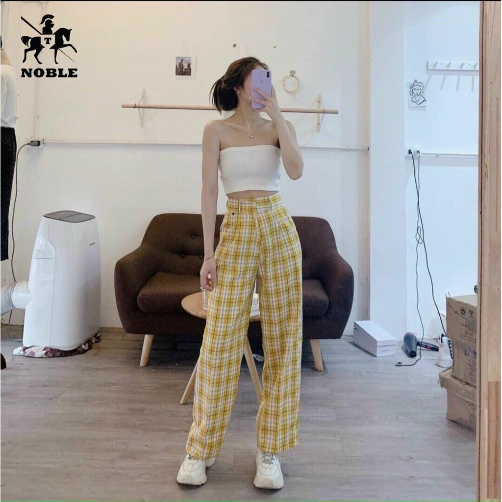 Quần sọc caro nữ có thắt lưng cao cấp thời trang Noble NB21