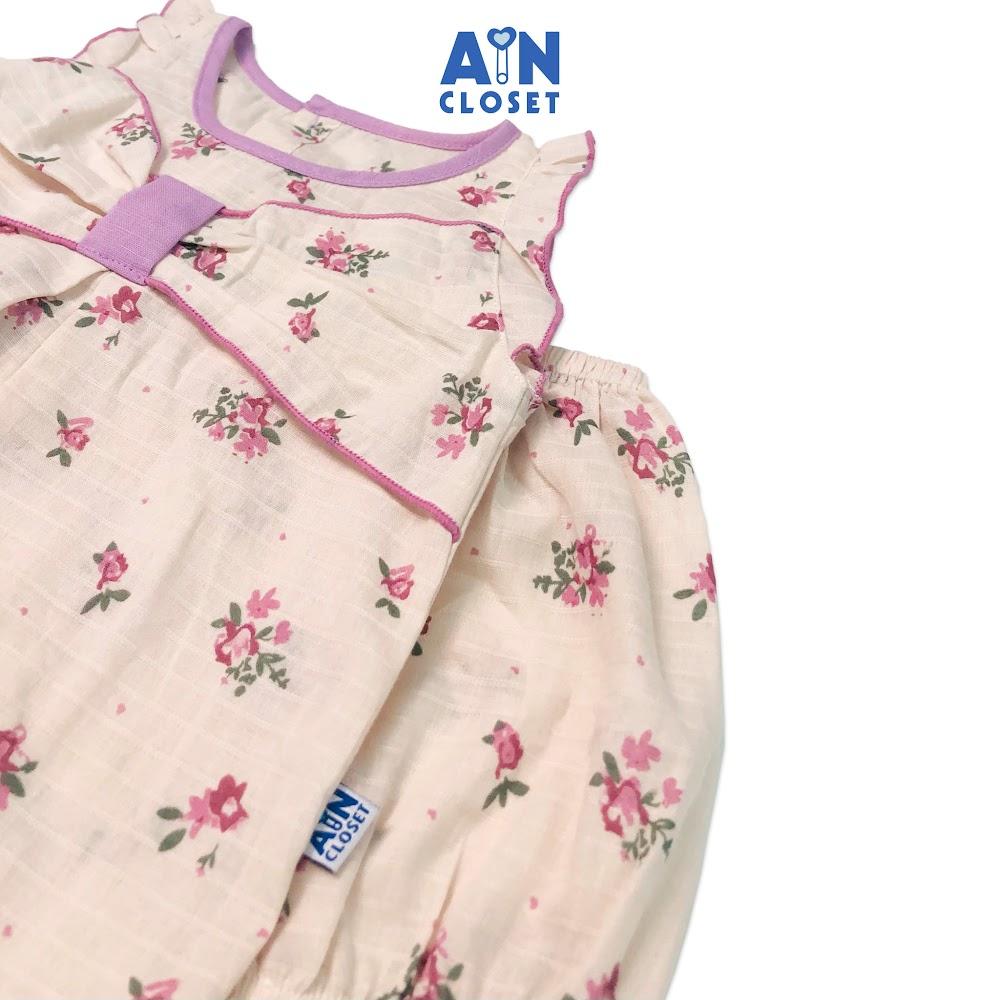 Bộ quần áo ngắn bé gái họa tiết Bông tím cotton dệt - AICDBGZQC12B - AIN Closet