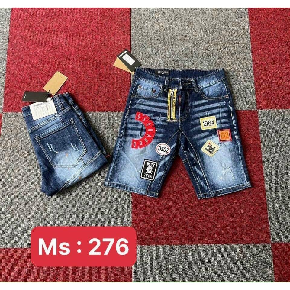 quần short jean nam đen xanh khóa kéo lệch thêu logo cực đẹp mẫu mới vải co giãn