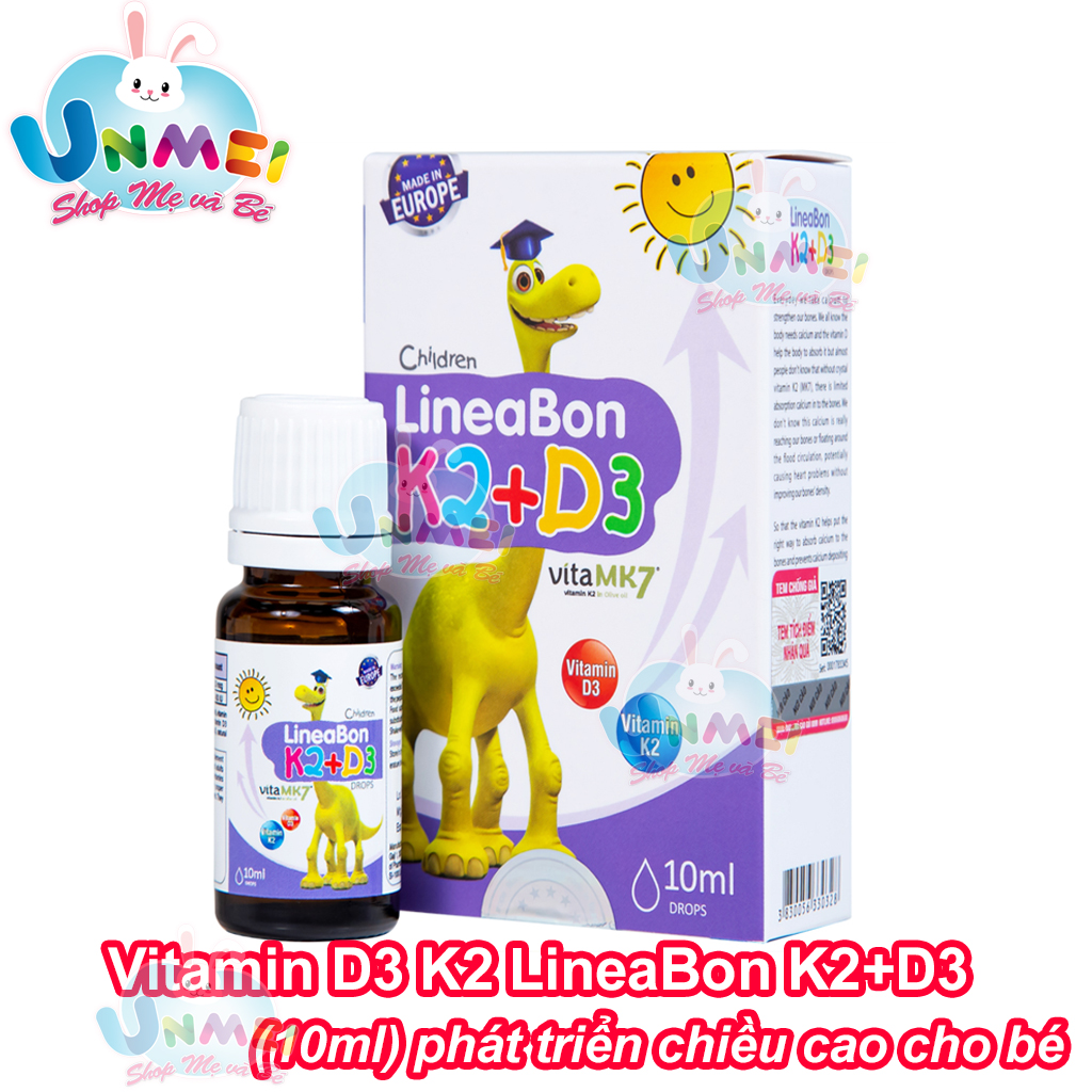 Lineabon bổ sung K2 và vitamin D3 - Có tem tích điểm đổi quà, giúp hấp thụ canxi, giảm còi xương, tăng chiều cao cho bé