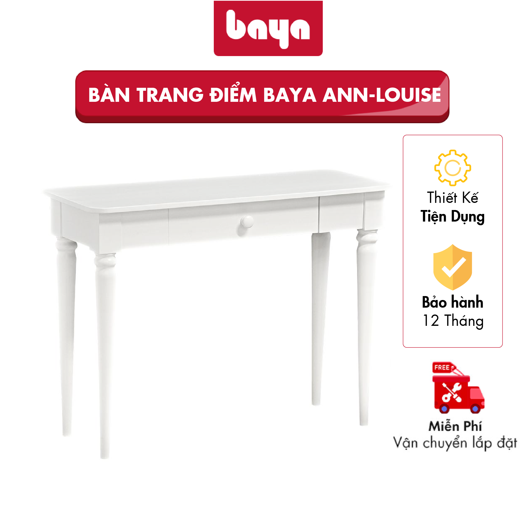 Bàn Trang Điểm Gỗ BAYA ANN-LOUISE Làm Từ Gỗ Keo/MDF Kèm Hộc Kéo Tiện Dụng, Vừa Đẹp Mắt Vừa Đảm Bảo Độ Bền Dài Lâu 1029727