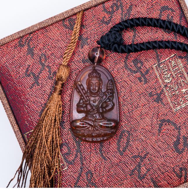 Mặt dây chuyền Hư Không Tạng Bồ Tát Thạch Anh Khói (Smoky Quartz) tự nhiên - Phật Độ Mạng cho người tuổi Sửu, Dần - PBMSMO02 (Mặt kèm sẵn dây đeo)