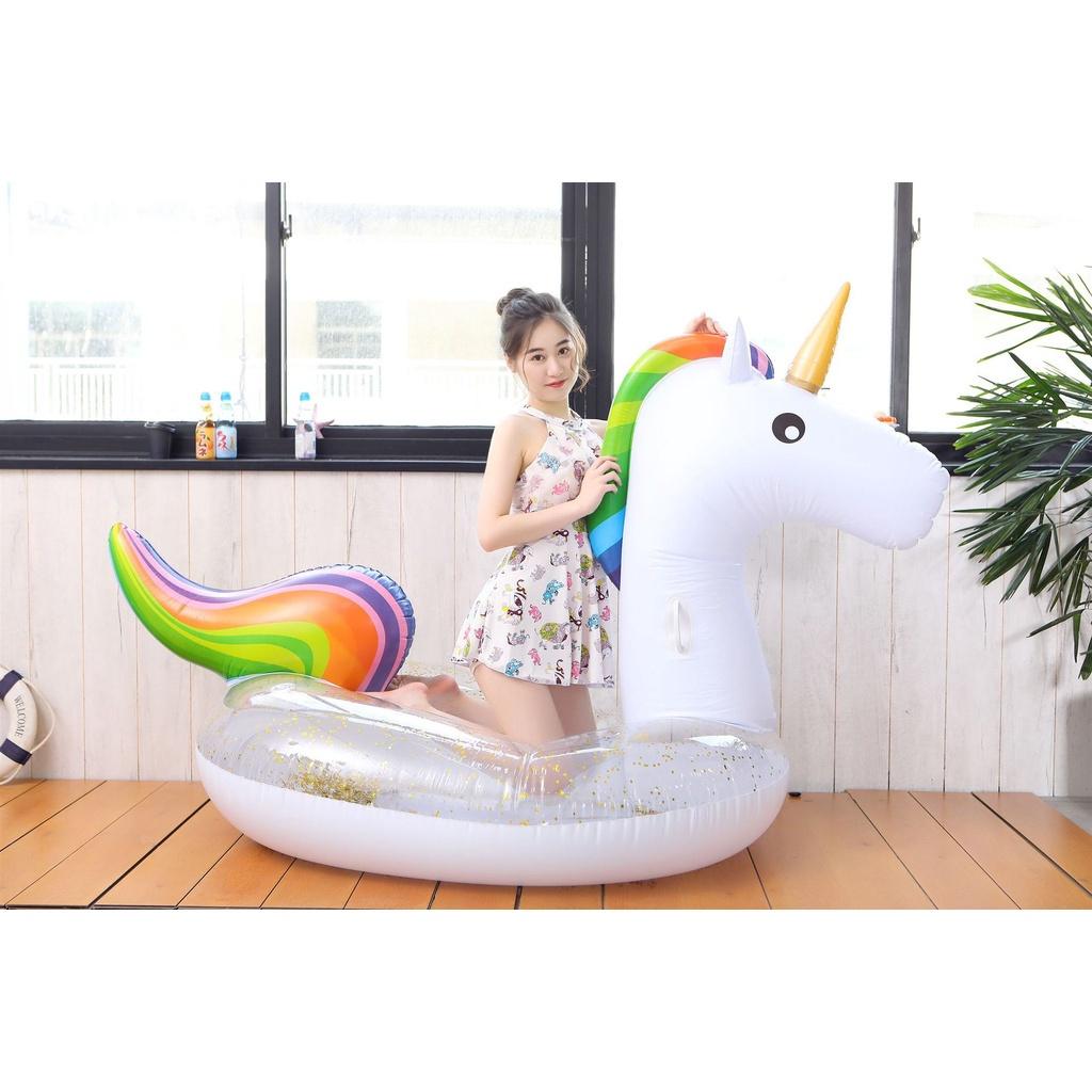 Sequined Con Kỳ Lân Khổng Lồ Bể Bơi Nổi Vòng Bơi Nệm Hơi Bể Bơi Vòng Tròn Bể Bơi Nổi Trên Mặt Nước Đồ Chơi