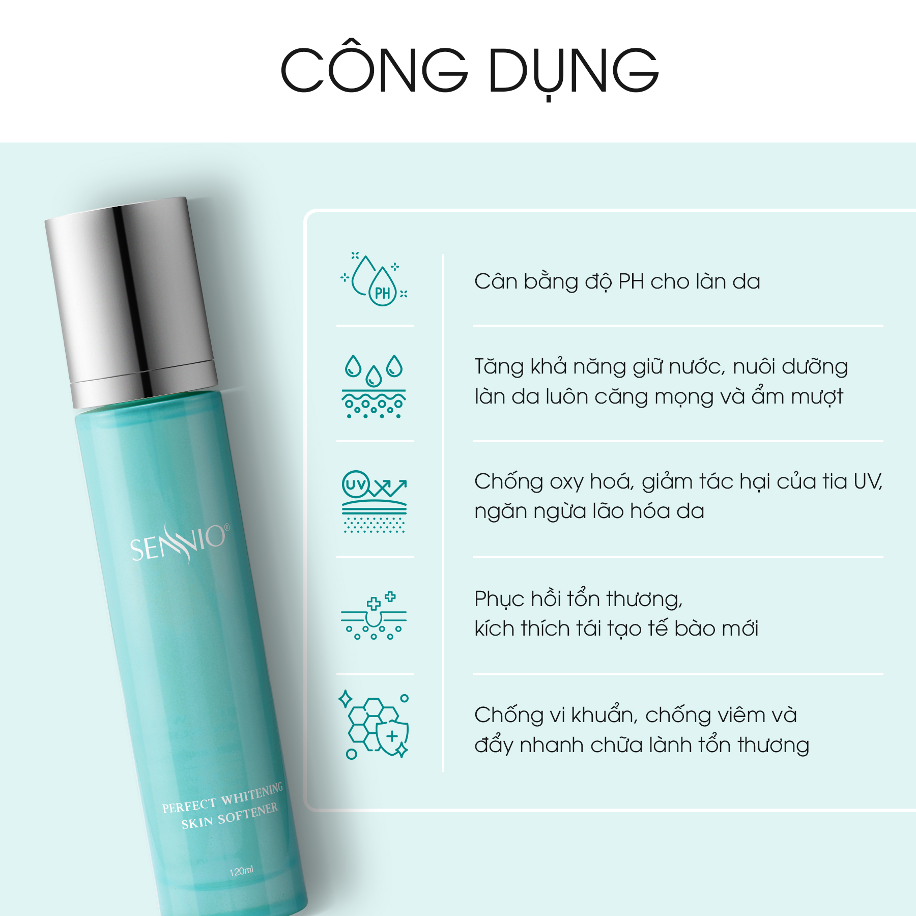Nước hoa hồng se khít lỗ chân lông SennioPerfect Whitening Skin Softner cấp ẩm tái tạo và phục hồi da 120ml SNO 827