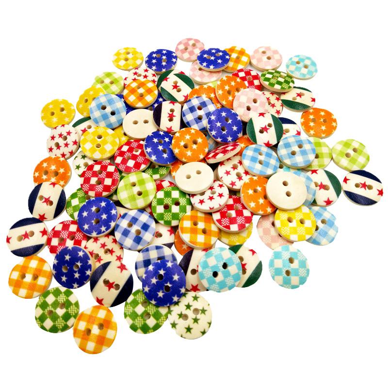 100pcs Wooden Round 2-Hole Buttons Flatback for Scrapbooking Sewing 15mm