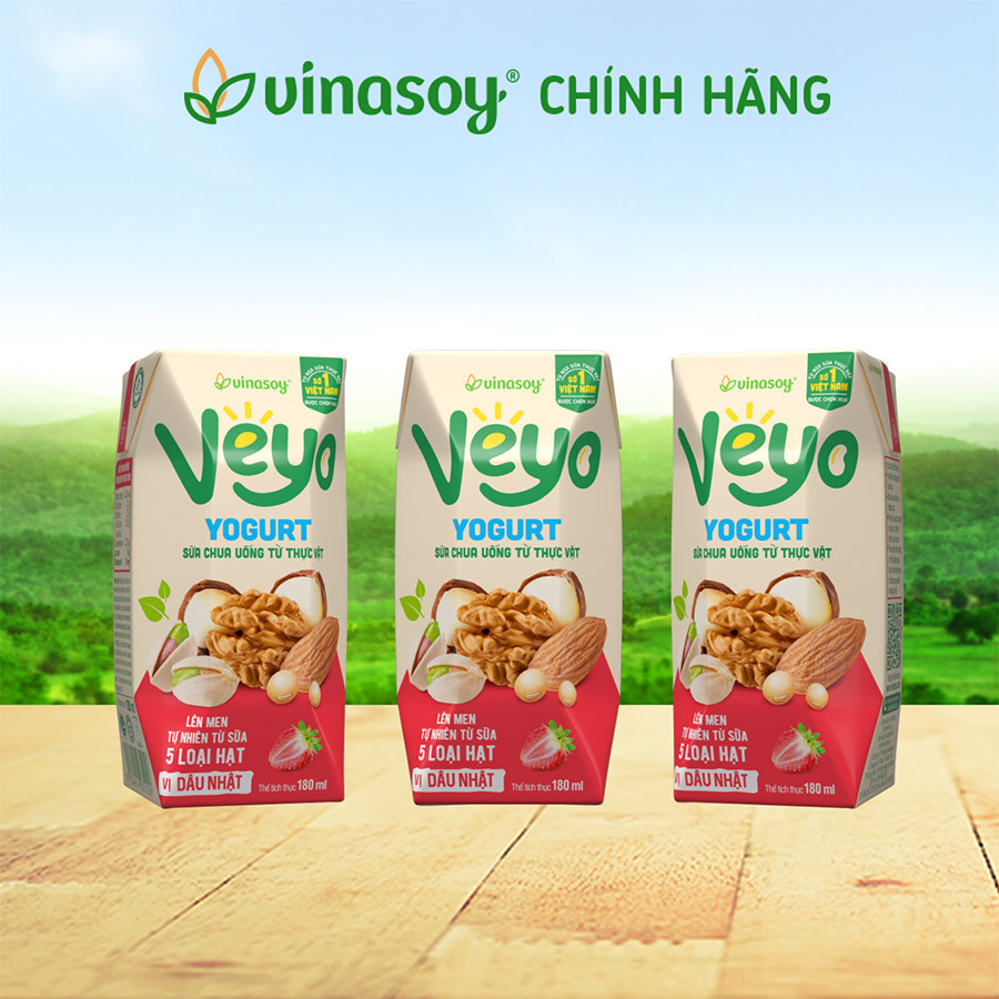 Thùng Sữa chua uống từ thực vật Veyo Yogurt ( 180ml x 30 Hộp) - Vị Dâu Tây Nhật