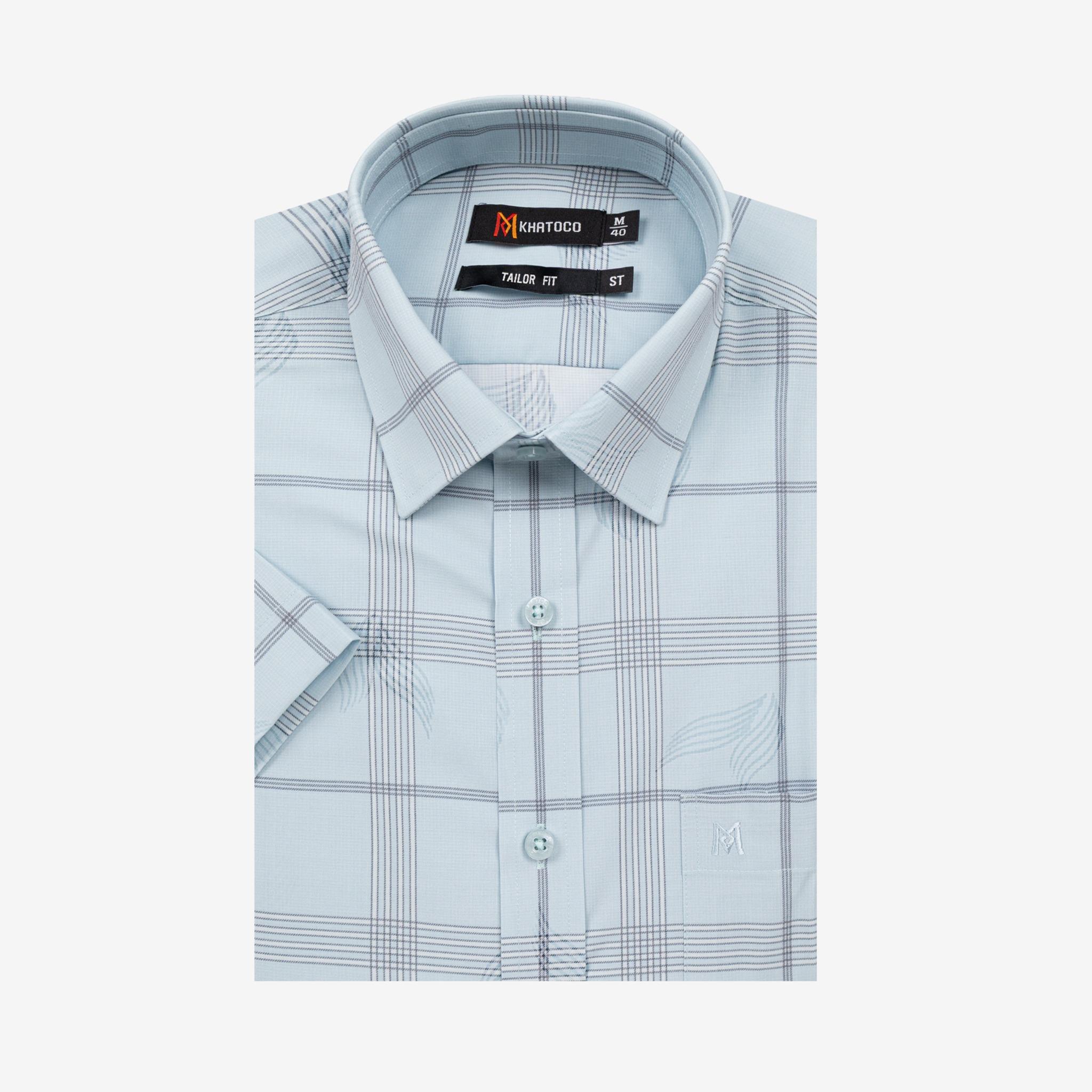 Áo sơ mi nam KHATOCO Tailor Fit ngắn tay A1MN498T2-CNCR754-2704-N