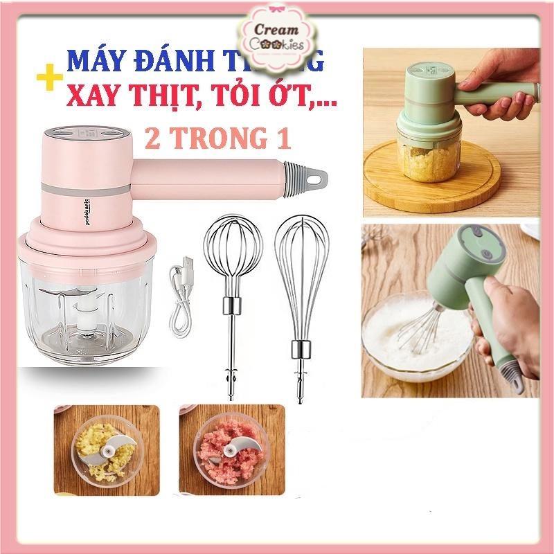 Thế Hệ Mới 2021 Máy Đánh Trứng Cầm Tay Mini Kiêm Máy Xay Thịt Đa Năng Sạc Tích Điện Xay Tỏi Ớt, Rau Củ Đa Năng