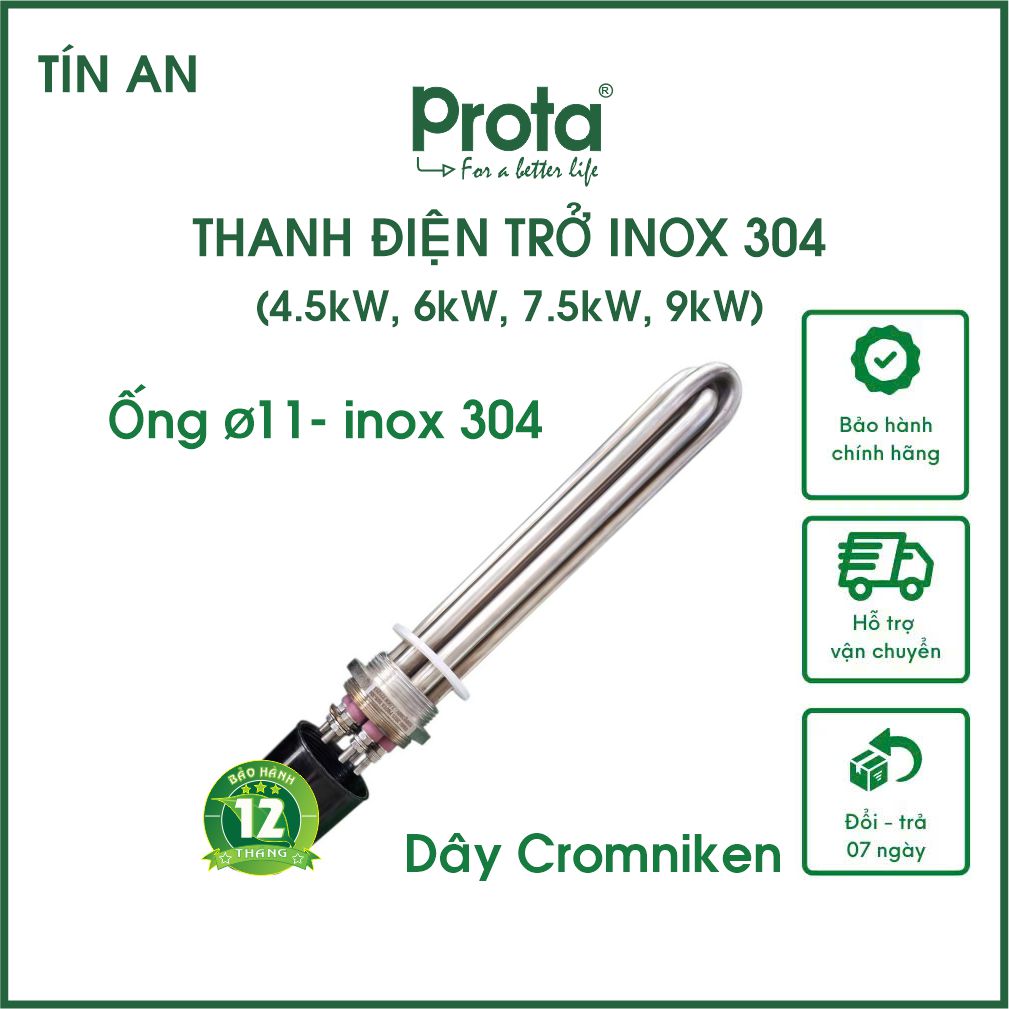 [CHÍNH HÃNG] Thanh điện trở inox 304 Prota – dây cromniken bền bỉ – phù hợp nồi hơi, máy xông, bình nóng
