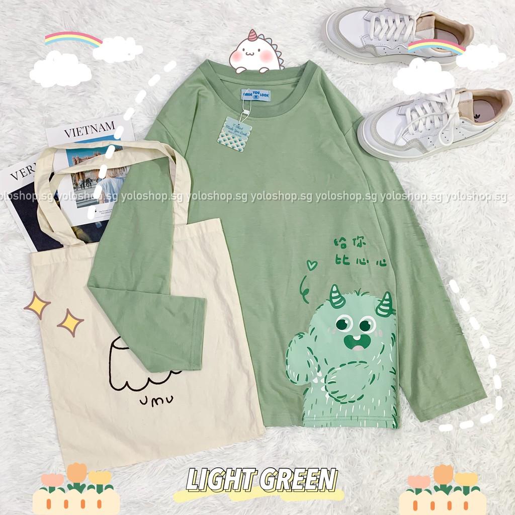 Áo thun dài tay   MONSTER CHỮ HÀN  phông Unisex nam nữ tee oversize form rộng pull Ulzzang Streetwear Hàn Quốc vải mềm