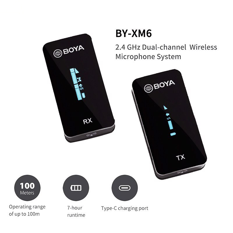 Boya BY-XM6-S1 / BY-XM6-S2 - Micro Cài Áo Không Dây 2.4GHz, Phạm Vi 100m, Màn Hình OLED Dành Cho Smartphone, Laptop, Máy Ảnh, Máy Quay - Hàng Chính Hãng