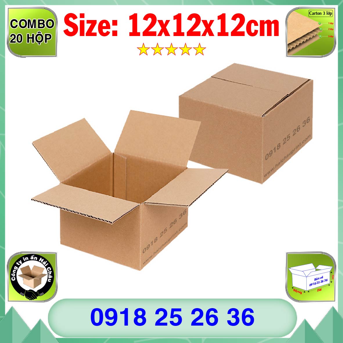 20 Hộp Carton, KT: 12x12x12cm, Hộp carton, Thùng carton, Hộp đóng hàng, Thùng đóng hàng, Hộp carton 3 lớp...