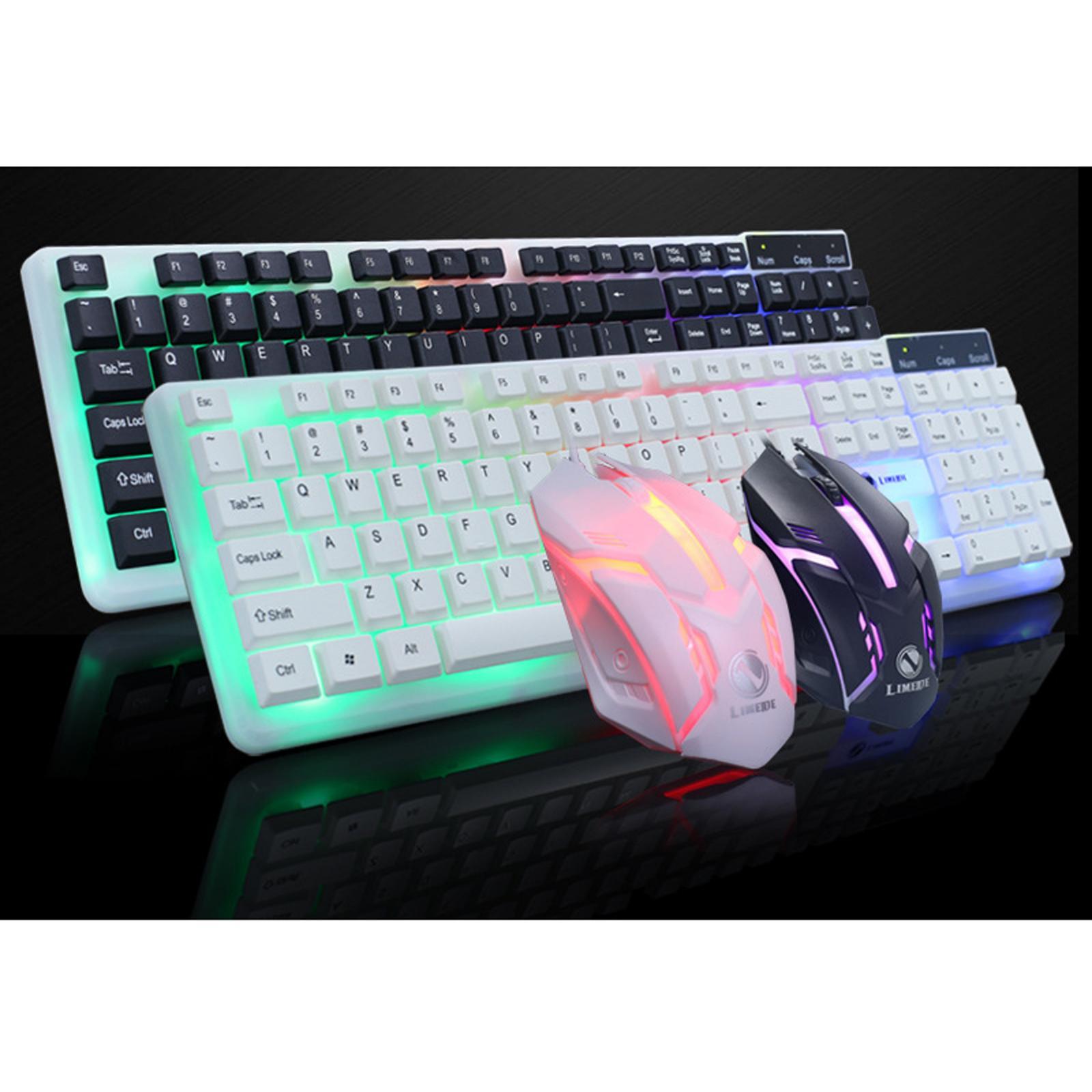 Gamer Wired Keyboard USB Mouse Set for Laptop Pc, 7-Color Breathing Backlit Mouse, US English Layout