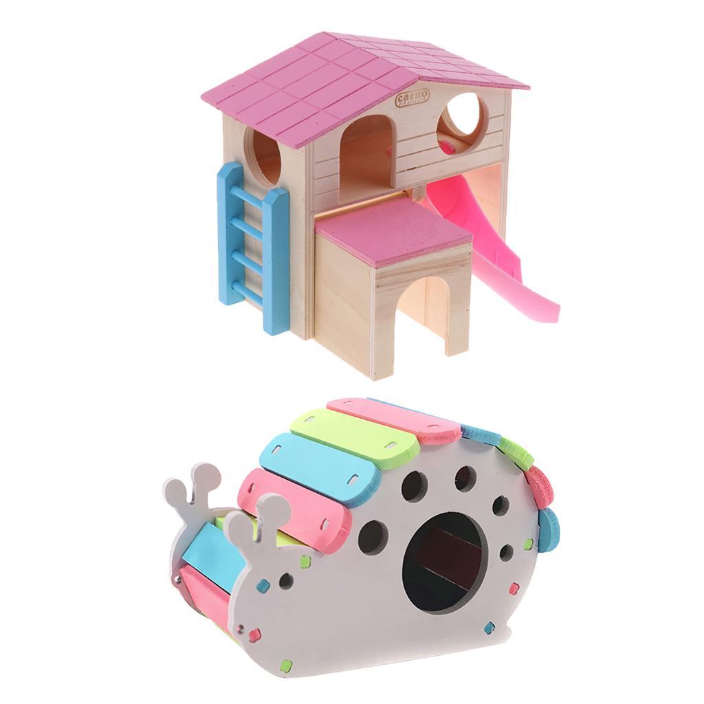 2x Fun Hamster Toy House Snail & Ladder Wooden Cage Pet Small Animals Toy